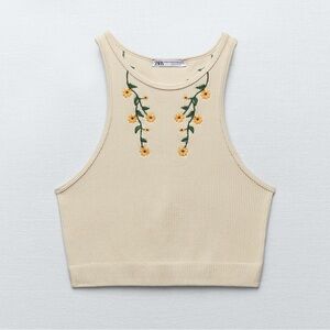 Zara ribbed crop daisy tank embroidered